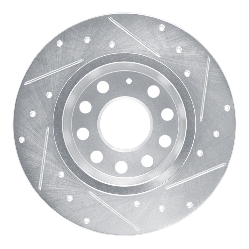 Audi Q2 Brake Rotor (1) - Rear Left - R1 Concepts - Drilled & Slotted - Silver - `17-`25